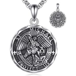 YFN Patron Saint Necklace Sterling Silver Amulet Medal Pendant Religious Protector Jewelry Gifts for Women Men(01. Army)