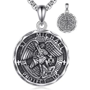 YFN Patron Saint Necklace Sterling Silver Amulet Medal Pendant Religious Protector Jewelry Gifts for Women Men(01. EMS EMT)