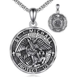 YFN Patron Saint Necklace Sterling Silver Amulet Medal Pendant Religious Protector Jewelry Gifts for Women Men(01. St Michael (Police))