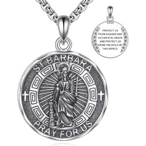 YFN Patron Saint Necklace Sterling Silver Amulet Medal Pendant Religious Protector Jewelry Gifts for Women Men(28. St Barbara)