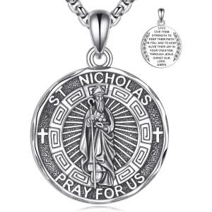 YFN Patron Saint Necklace Sterling Silver Amulet Medal Pendant Religious Protector Jewelry Gifts for Women Men(31. Saint Nicholas)