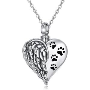 YFN Urn Necklaces for Ashes Sterling Silver Heart Urn Necklaces for Ashes Cremation Memory Jewelry for Women Men(pet wings urn necklace)