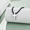 YFN Sterling Silver Cross Choker Necklace Faux Leather Cord Chain Christian Gift For Women,14+2″ (Cross Choker)