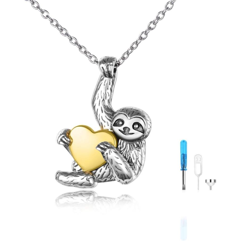 image:imageYFN Sloth Necklace Sterling Silver Sloth Cremation Urn Necklaces for Ashes Heart Memory Jewelry Sloth Gifts for Women MenRose gold heart