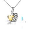 YFN Sloth Necklace Sterling Silver Sloth Cremation Urn Necklaces for Ashes Heart Memory Jewelry Sloth Gifts for Women Men(Rose gold heart)