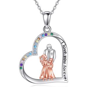 YFN Daughter Gifts from Dad 925 Sterling Silver Daughters Heart Necklace Birthday Christmas(Father 2 Daughter Necklace)