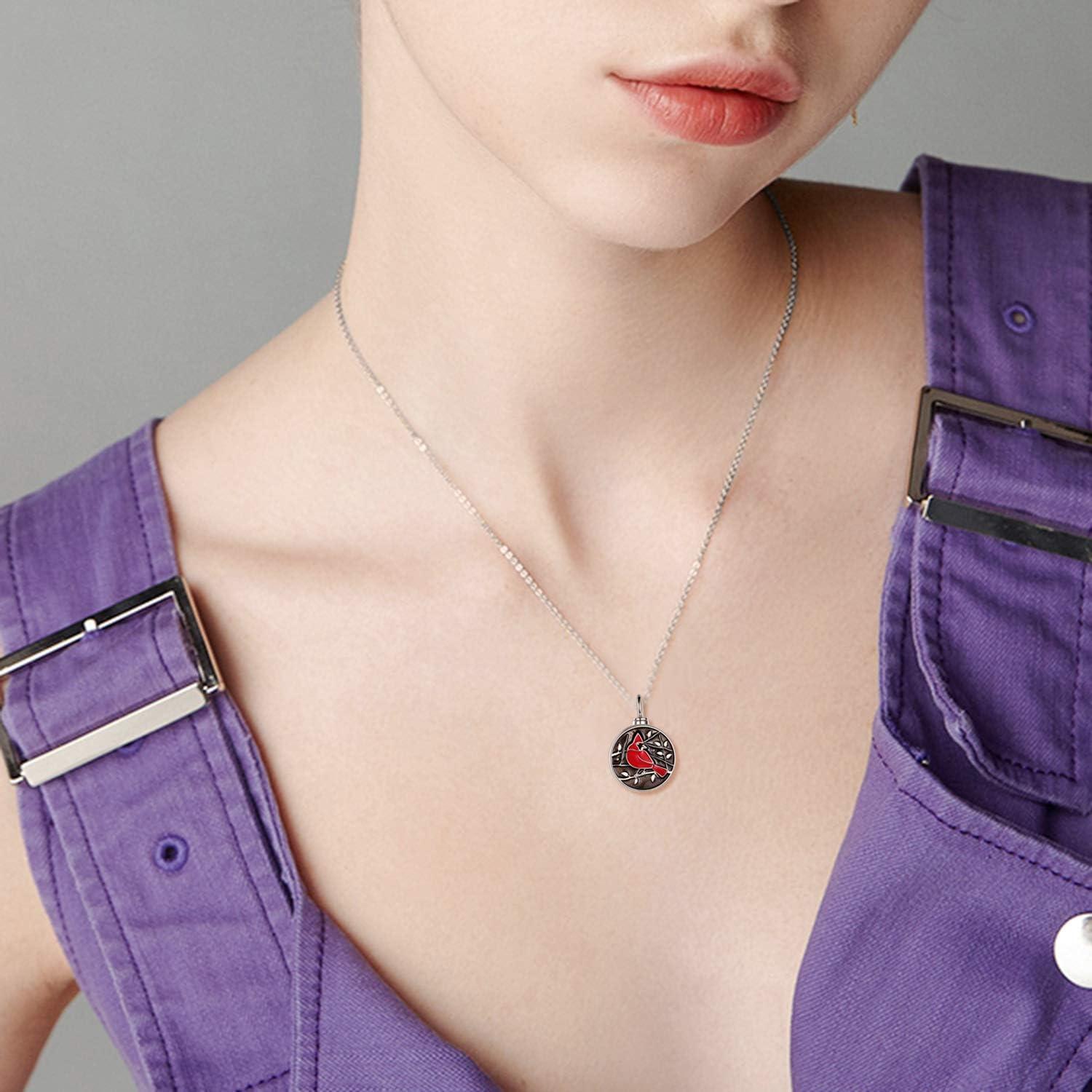 image:imageYFN Red Cardinals Bird Necklace Sterling Silver Cardinals Pendant amp Urn Necklace Jewelry Gift for Women