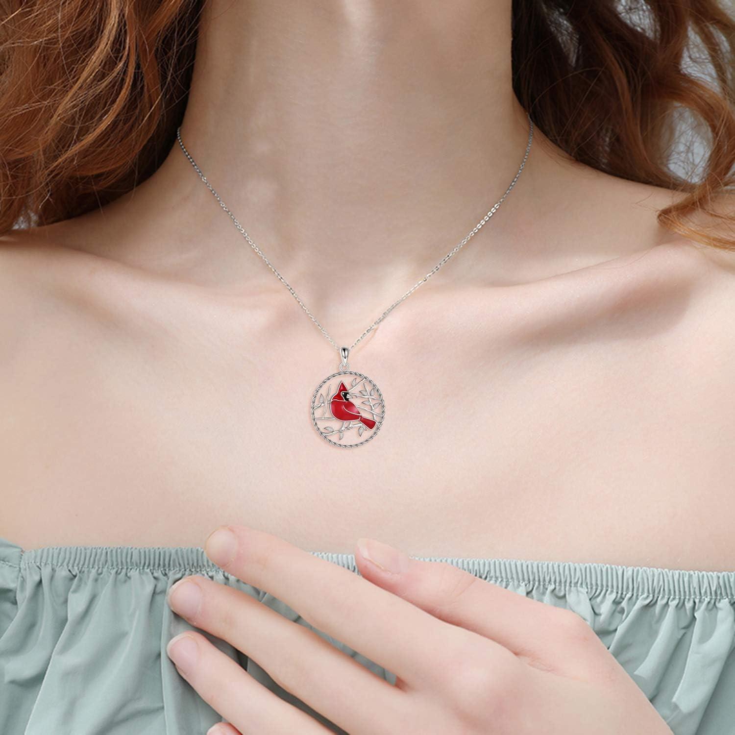 image:imageYFN Red Cardinals Bird Necklace Sterling Silver Cardinals Pendant amp Urn Necklace Jewelry Gift for Women