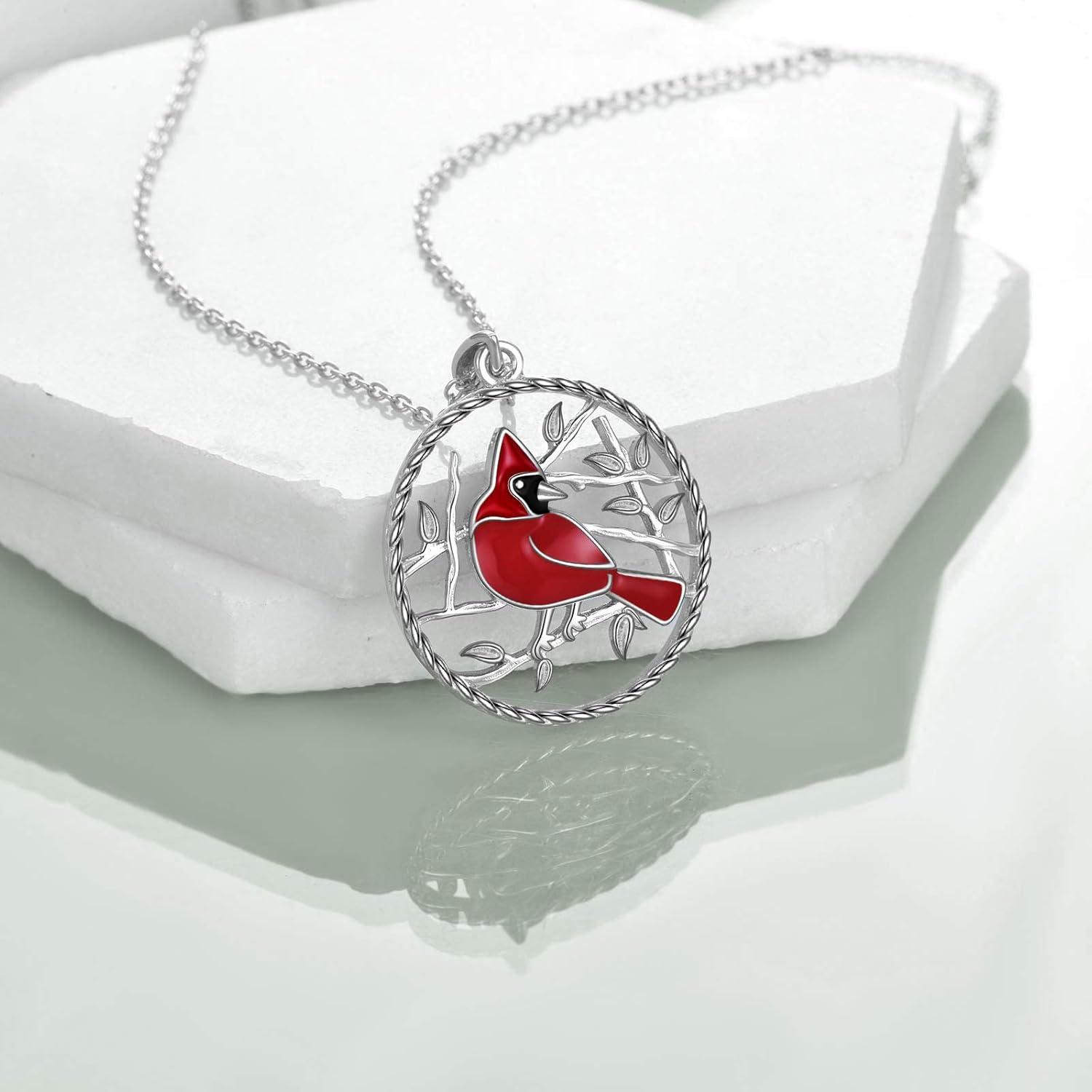image:imageYFN Red Cardinals Bird Necklace Sterling Silver Cardinals Pendant amp Urn Necklace Jewelry Gift for Women
