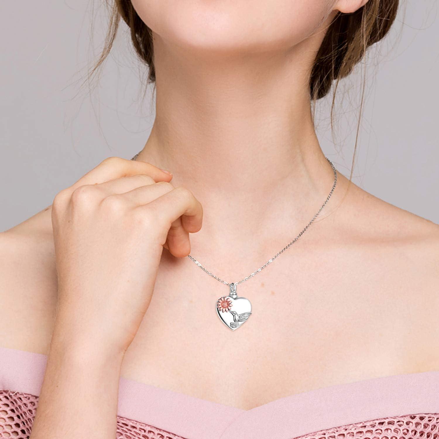image:imageYFN Urn Necklaces for Ashes Sterling Silver Heart Urn Necklaces for Ashes Cremation Memory Jewelry for Women Menhummingbird urn necklace