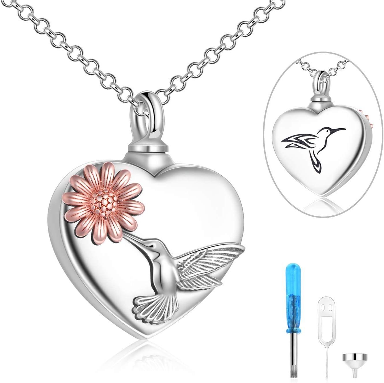 image:imageYFN Urn Necklaces for Ashes Sterling Silver Heart Urn Necklaces for Ashes Cremation Memory Jewelry for Women Menhummingbird urn necklace