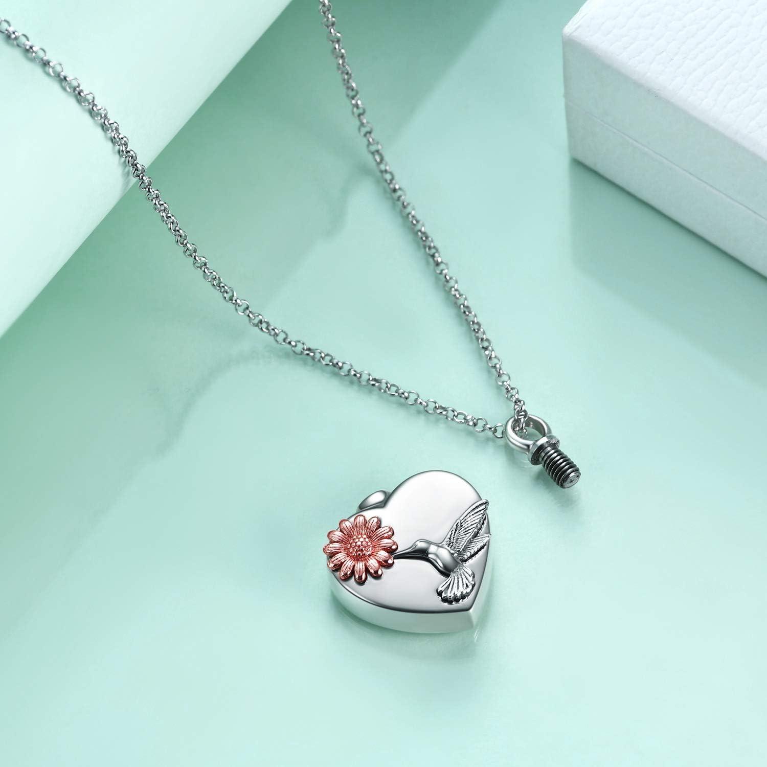 image:imageYFN Urn Necklaces for Ashes Sterling Silver Heart Urn Necklaces for Ashes Cremation Memory Jewelry for Women Menhummingbird urn necklace