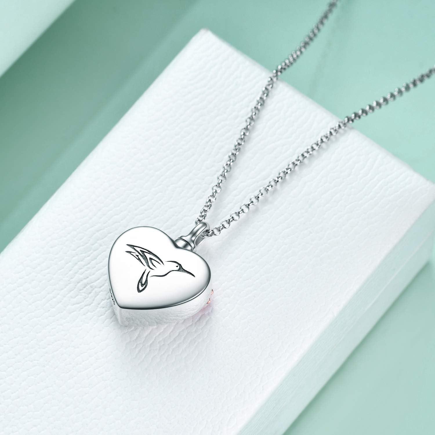 image:imageYFN Urn Necklaces for Ashes Sterling Silver Heart Urn Necklaces for Ashes Cremation Memory Jewelry for Women Menhummingbird urn necklace
