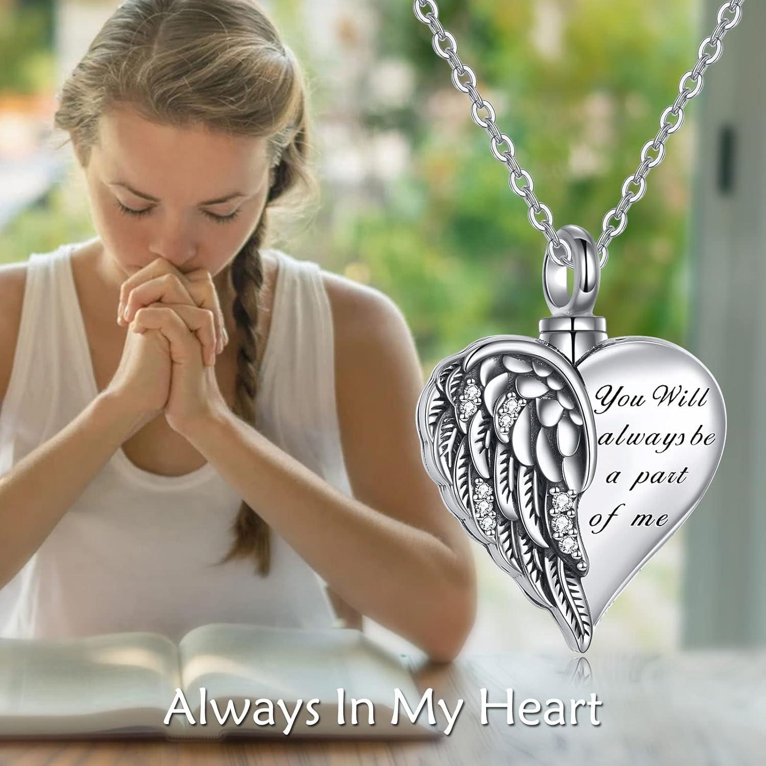 image:imageYFN Urn Necklaces for Ashes Sterling Silver Heart Urn Necklaces for Ashes Cremation Memory Jewelry for Women Menwings urn necklace2