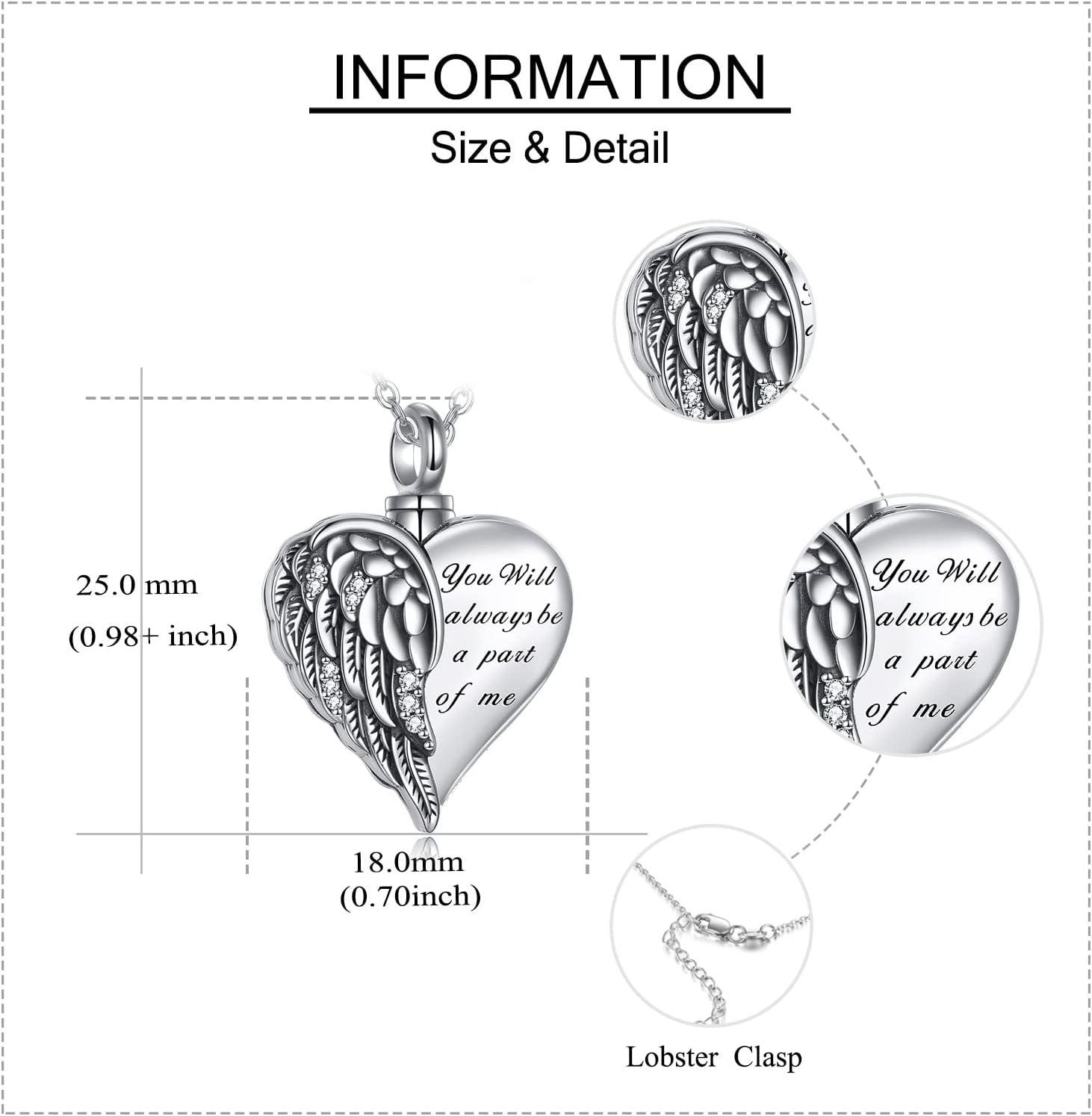 image:imageYFN Urn Necklaces for Ashes Sterling Silver Heart Urn Necklaces for Ashes Cremation Memory Jewelry for Women Menwings urn necklace2