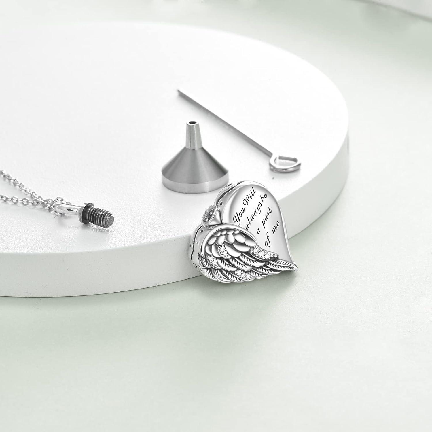 image:imageYFN Urn Necklaces for Ashes Sterling Silver Heart Urn Necklaces for Ashes Cremation Memory Jewelry for Women Menwings urn necklace2