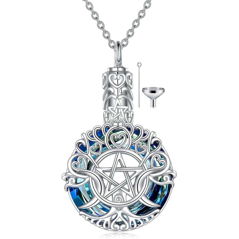 image:imageYFN Urn Necklace for Ashes Sterling Silver Tree of Life CrossCompass Urn Cremation Necklace Jewelry for Women MenTriple Moon Goddess Urn Necklace