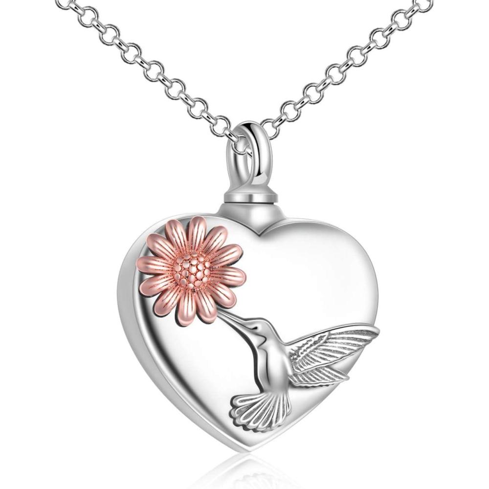 image:imageYFN Urn Necklaces for Ashes Sterling Silver Heart Urn Necklaces for Ashes Cremation Memory Jewelry for Women Menhummingbird urn necklace