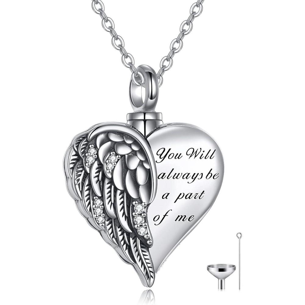 image:imageYFN Urn Necklaces for Ashes Sterling Silver Heart Urn Necklaces for Ashes Cremation Memory Jewelry for Women Menwings urn necklace2