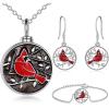 YFN Cardinal Jewelry Set 925 Sterling Silver Cardinal Urn Necklace&Earrings&Bracelets