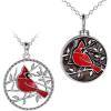YFN Red Cardinals Bird Necklace Sterling Silver Cardinals Pendant & Urn Necklace Jewelry Gift for Women