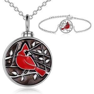 YFN Cardinal Jewelry Set 925 Sterling Silver Cardinal Urn Necklace&Beacelets Red Bird Gift for Women