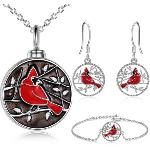 YFN Cardinal Jewelry Set 925 Sterling Silver Cardinal Urn Necklace&Earrings&Bracelets