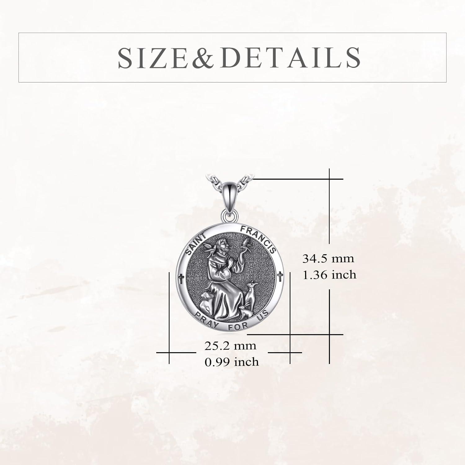 image:imageYFN 925 Sterling Silver Patron Saint Medal Necklace Amulet Pendant with 222 Inches Chain Protection Jewelry Gift for Men and Womenwith Gift BoxC01 St Francis