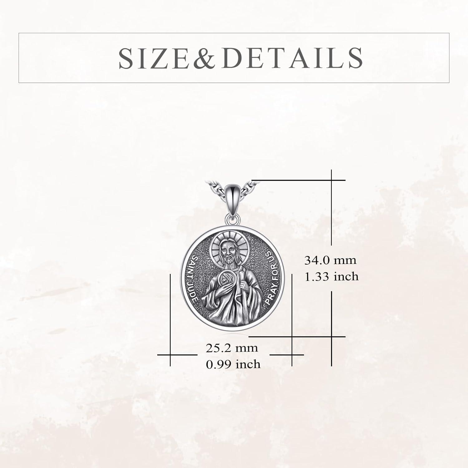 image:imageYFN 925 Sterling Silver Patron Saint Medal Necklace Amulet Pendant with 222 Inches Chain Protection Jewelry Gift for Men and Womenwith Gift BoxD03 St Jude