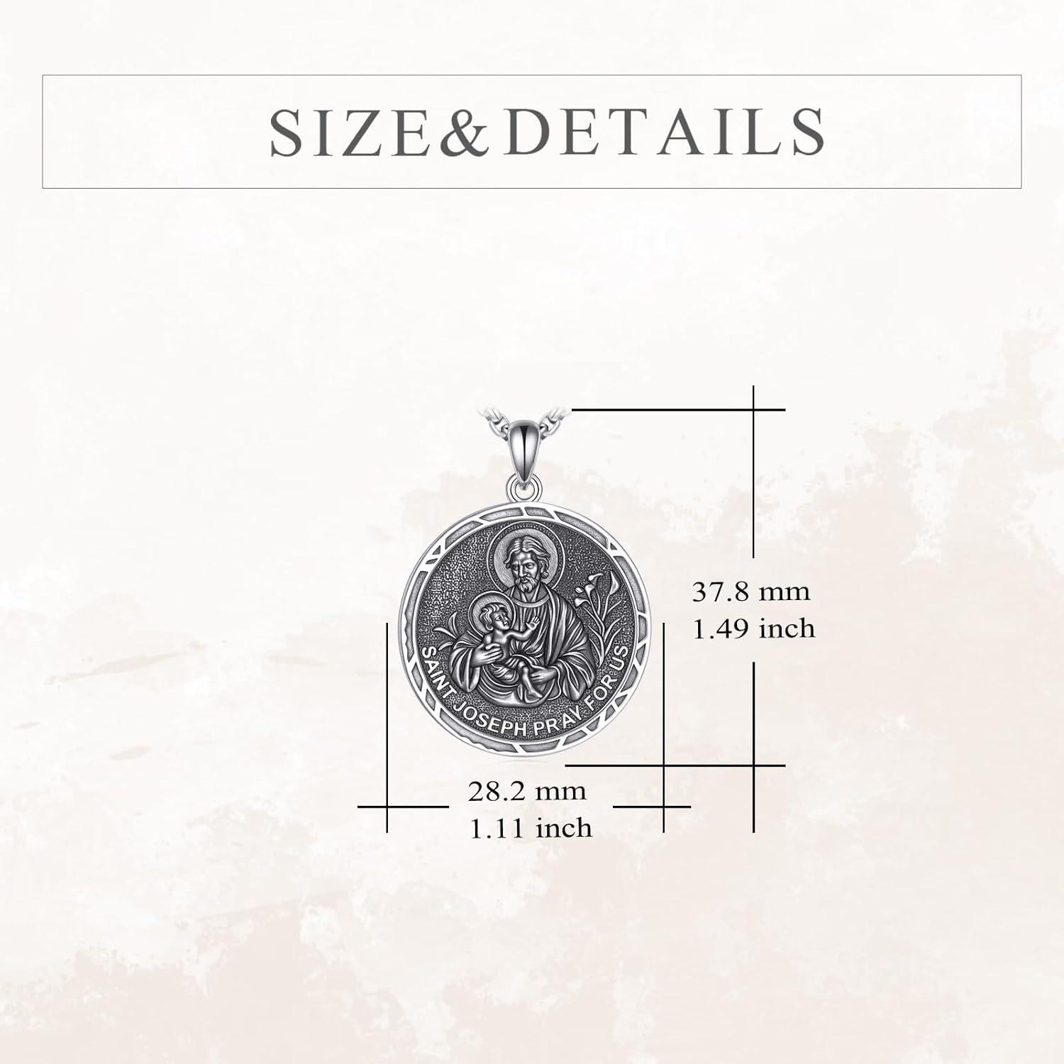 image:imageYFN 925 Sterling Silver Patron Saint Medal Necklace Amulet Pendant with 222 Inches Chain Protection Jewelry Gift for Men and Womenwith Gift BoxE01 St Joseph