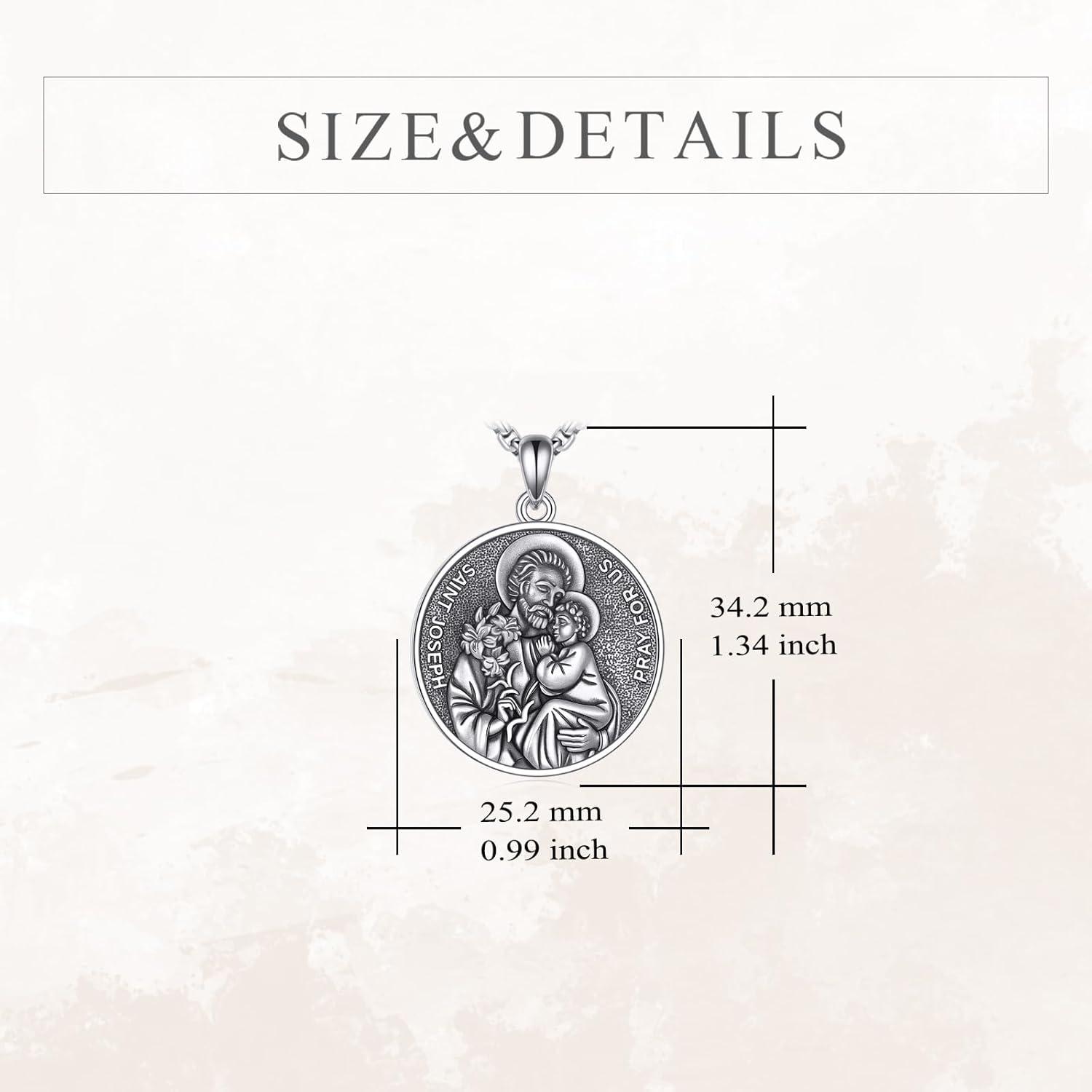 image:imageYFN 925 Sterling Silver Patron Saint Medal Necklace Amulet Pendant with 222 Inches Chain Protection Jewelry Gift for Men and Womenwith Gift BoxE03 St Joseph