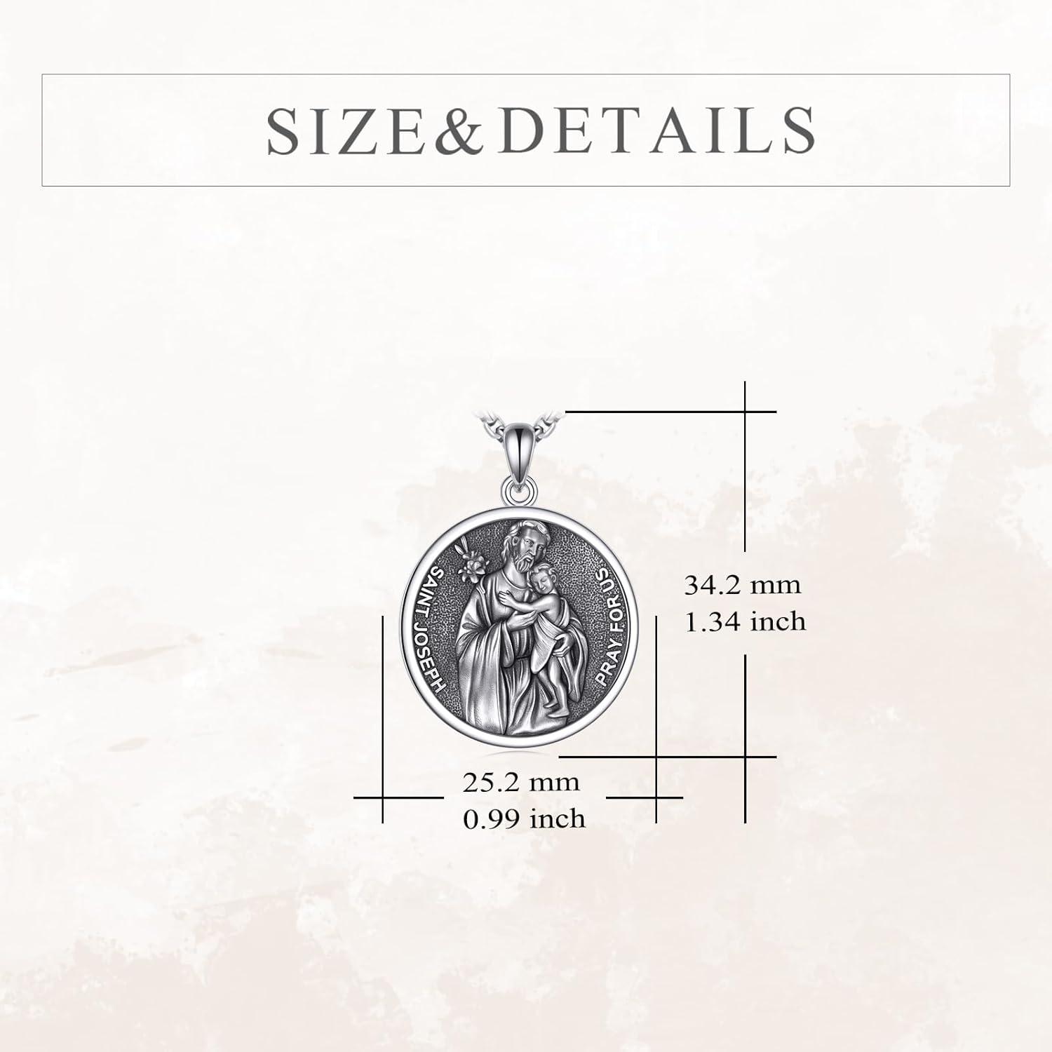 image:imageYFN 925 Sterling Silver Patron Saint Medal Necklace Amulet Pendant with 222 Inches Chain Protection Jewelry Gift for Men and Womenwith Gift BoxE04 St Joseph