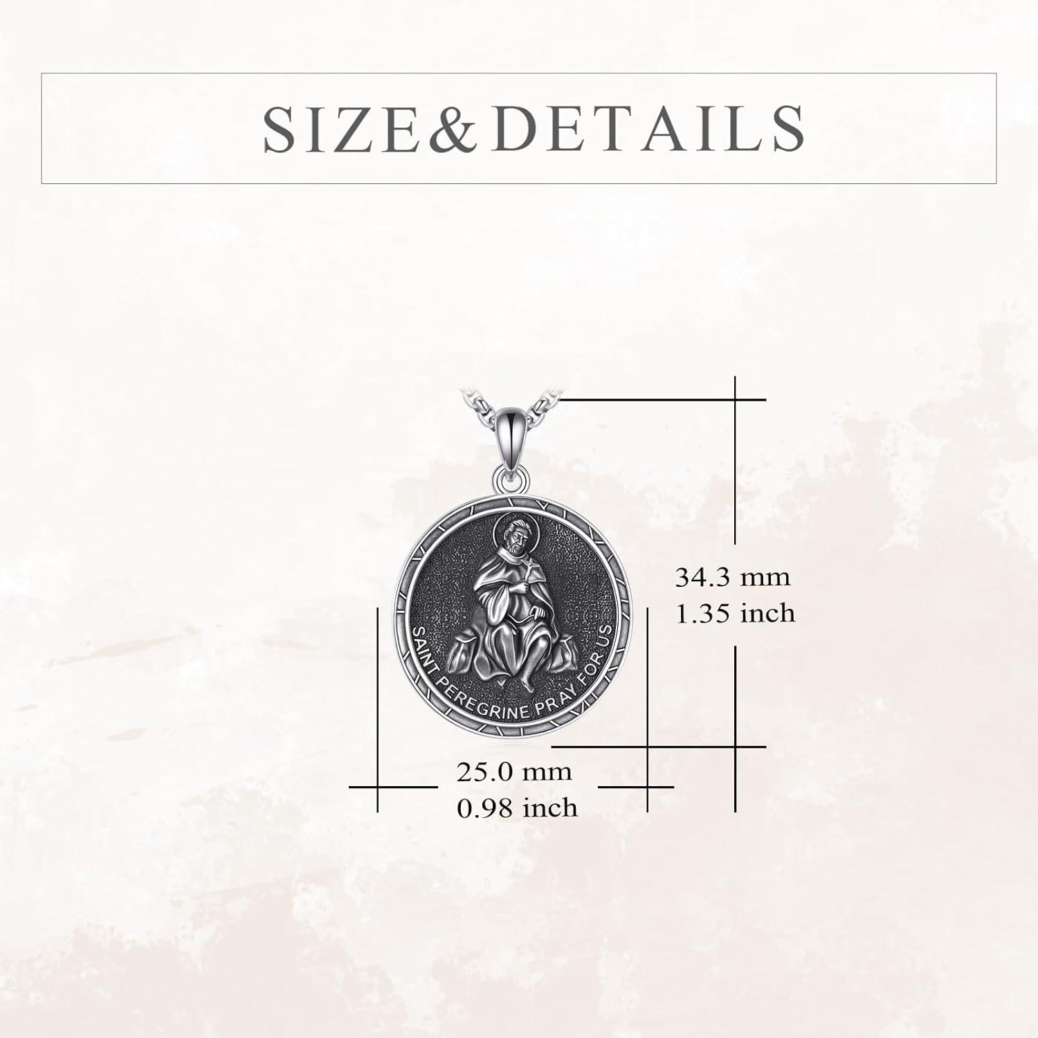 image:imageYFN 925 Sterling Silver Patron Saint Medal Necklace Amulet Pendant with 222 Inches Chain Protection Jewelry Gift for Men and Womenwith Gift BoxF01 St Peregrine
