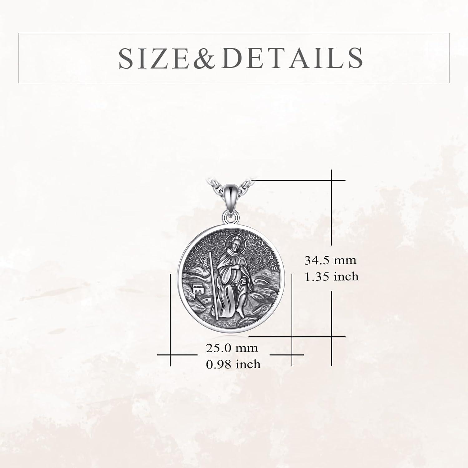 image:imageYFN 925 Sterling Silver Patron Saint Medal Necklace Amulet Pendant with 222 Inches Chain Protection Jewelry Gift for Men and Womenwith Gift BoxF02 St Peregrine