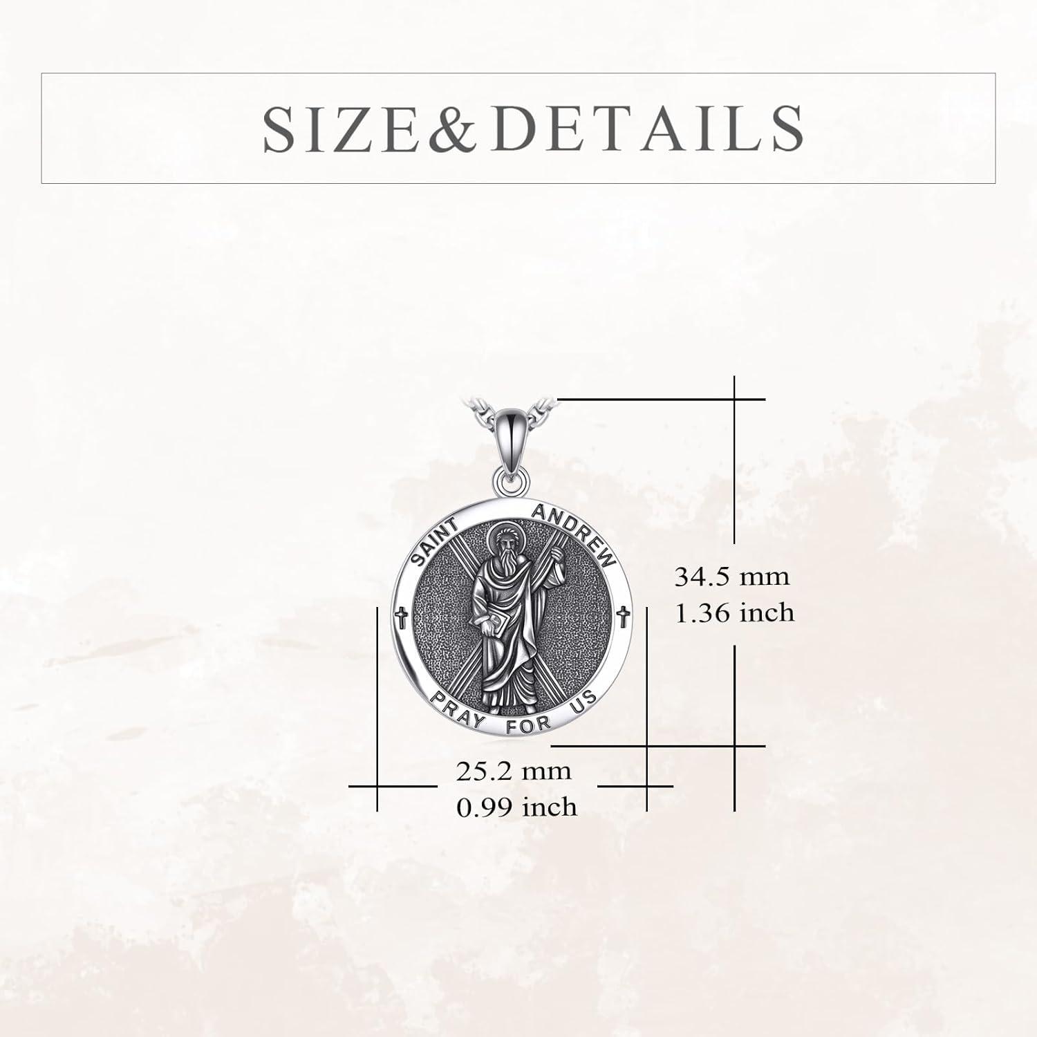 image:imageYFN 925 Sterling Silver Patron Saint Medal Necklace Amulet Pendant with 222 Inches Chain Protection Jewelry Gift for Men and Womenwith Gift BoxSt Andrew