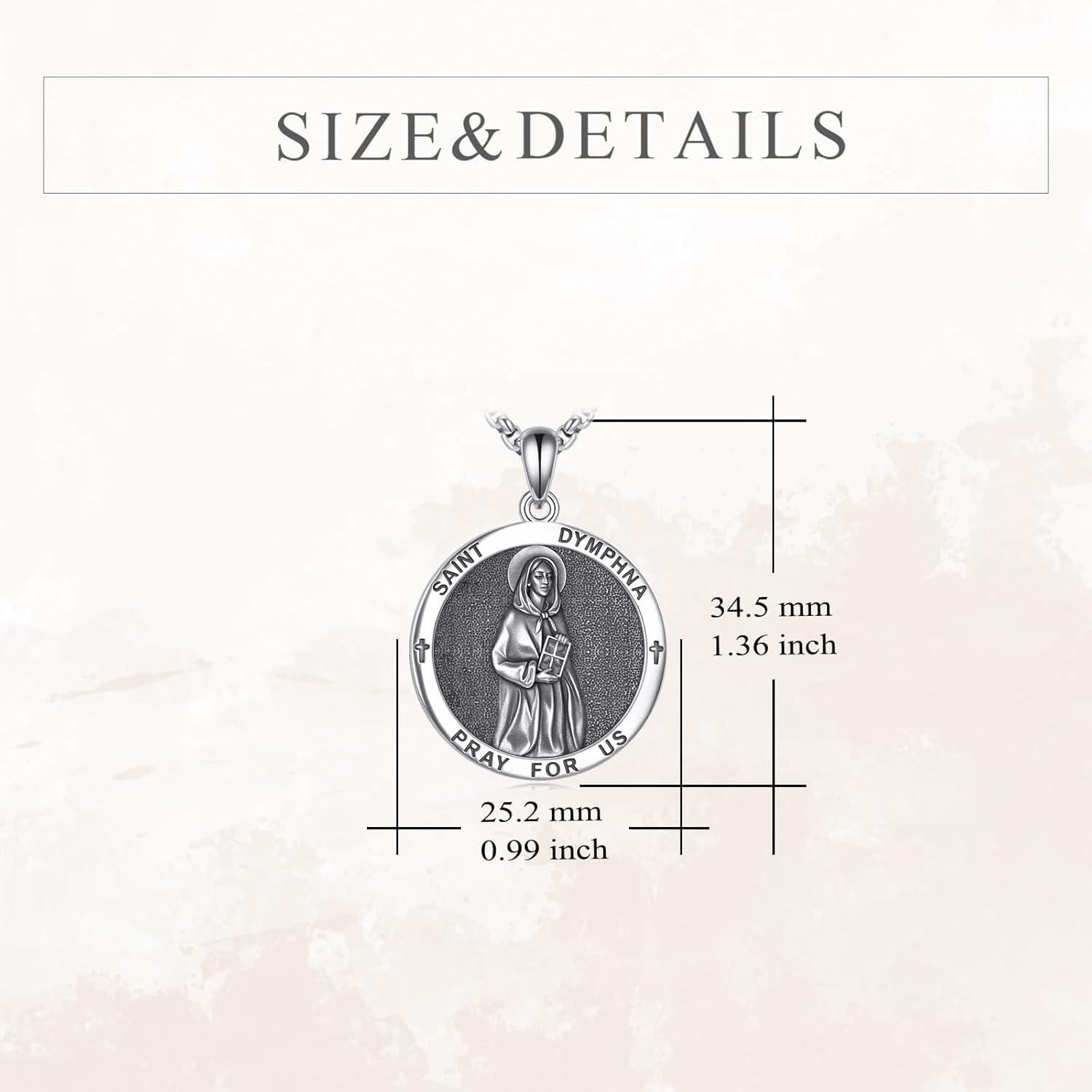 image:imageYFN 925 Sterling Silver Patron Saint Medal Necklace Amulet Pendant with 222 Inches Chain Protection Jewelry Gift for Men and Womenwith Gift BoxSt Dymphna