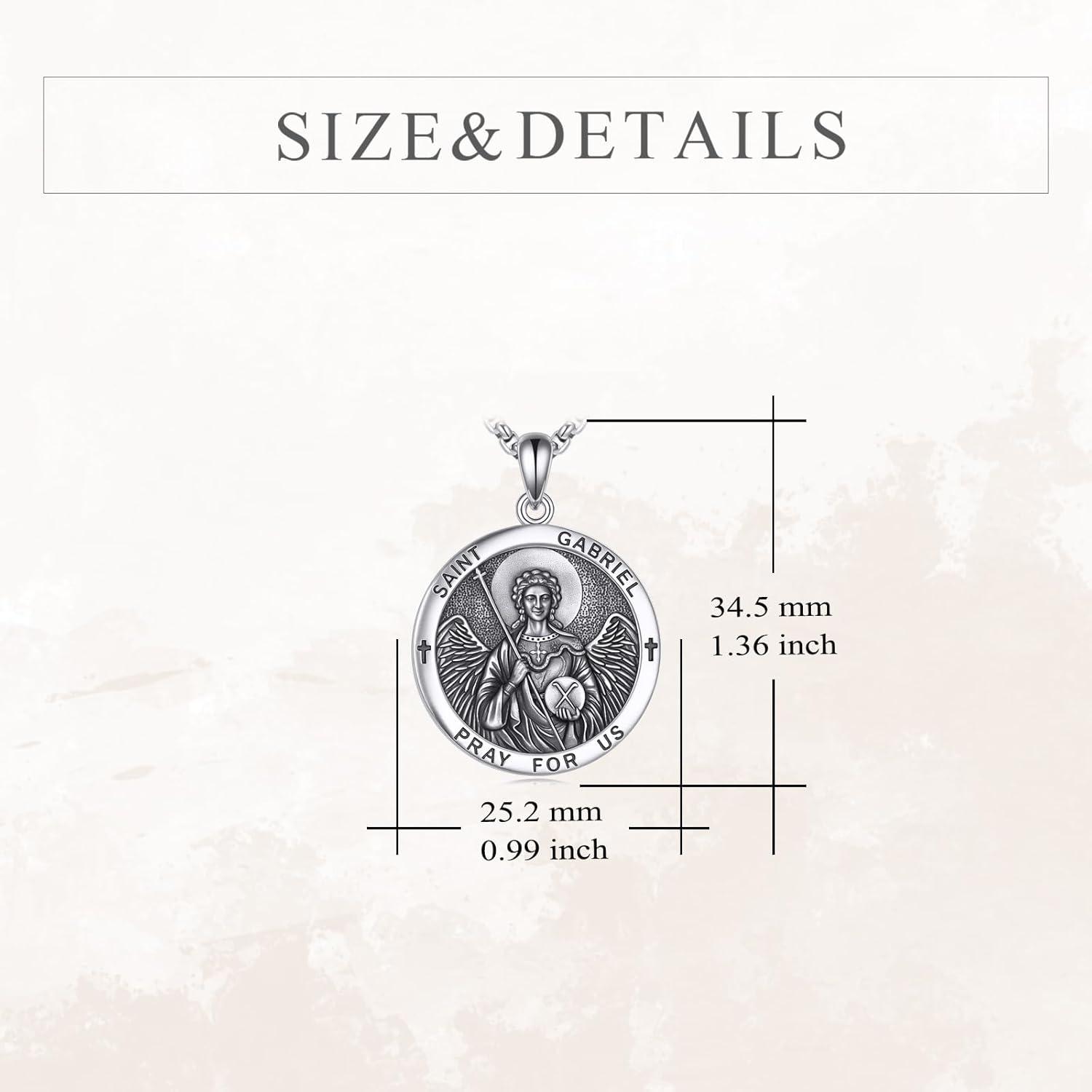 image:imageYFN 925 Sterling Silver Patron Saint Medal Necklace Amulet Pendant with 222 Inches Chain Protection Jewelry Gift for Men and Womenwith Gift BoxSt Gabriel Archangel