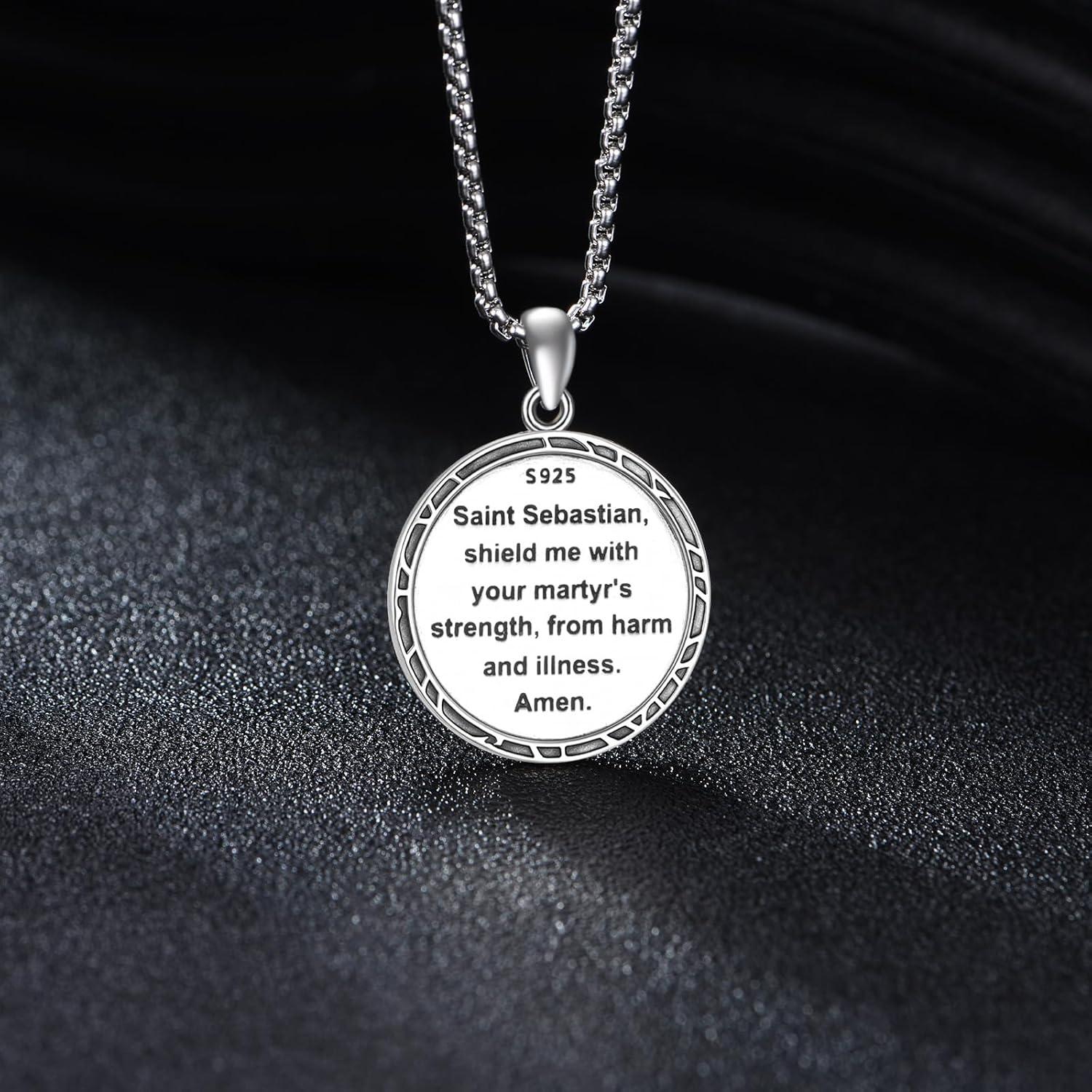image:imageYFN 925 Sterling Silver Patron Saint Medal Necklace Amulet Pendant with 222 Inches Chain Protection Jewelry Gift for Men and Womenwith Gift BoxSt Sebastian