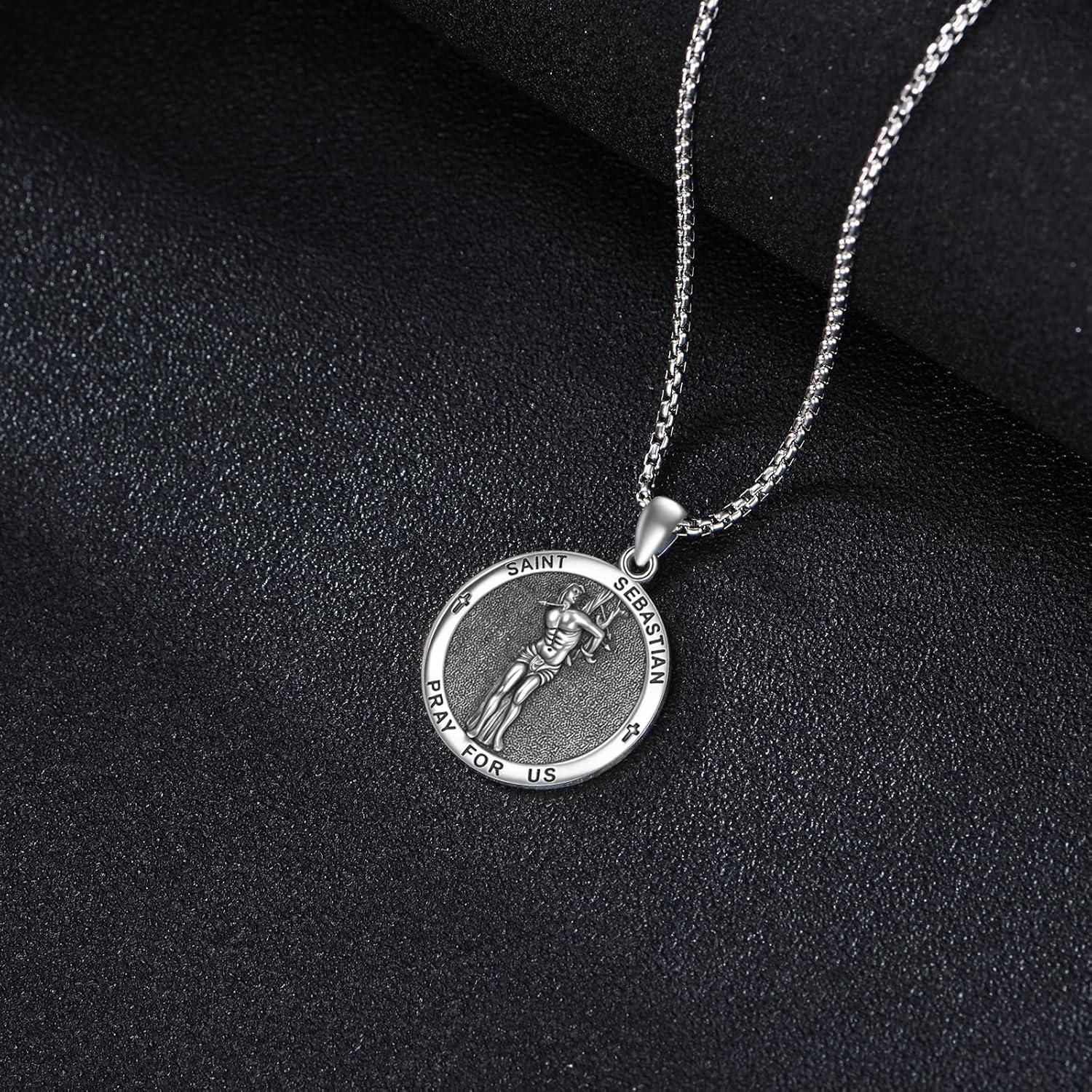 image:imageYFN 925 Sterling Silver Patron Saint Medal Necklace Amulet Pendant with 222 Inches Chain Protection Jewelry Gift for Men and Womenwith Gift BoxSt Sebastian