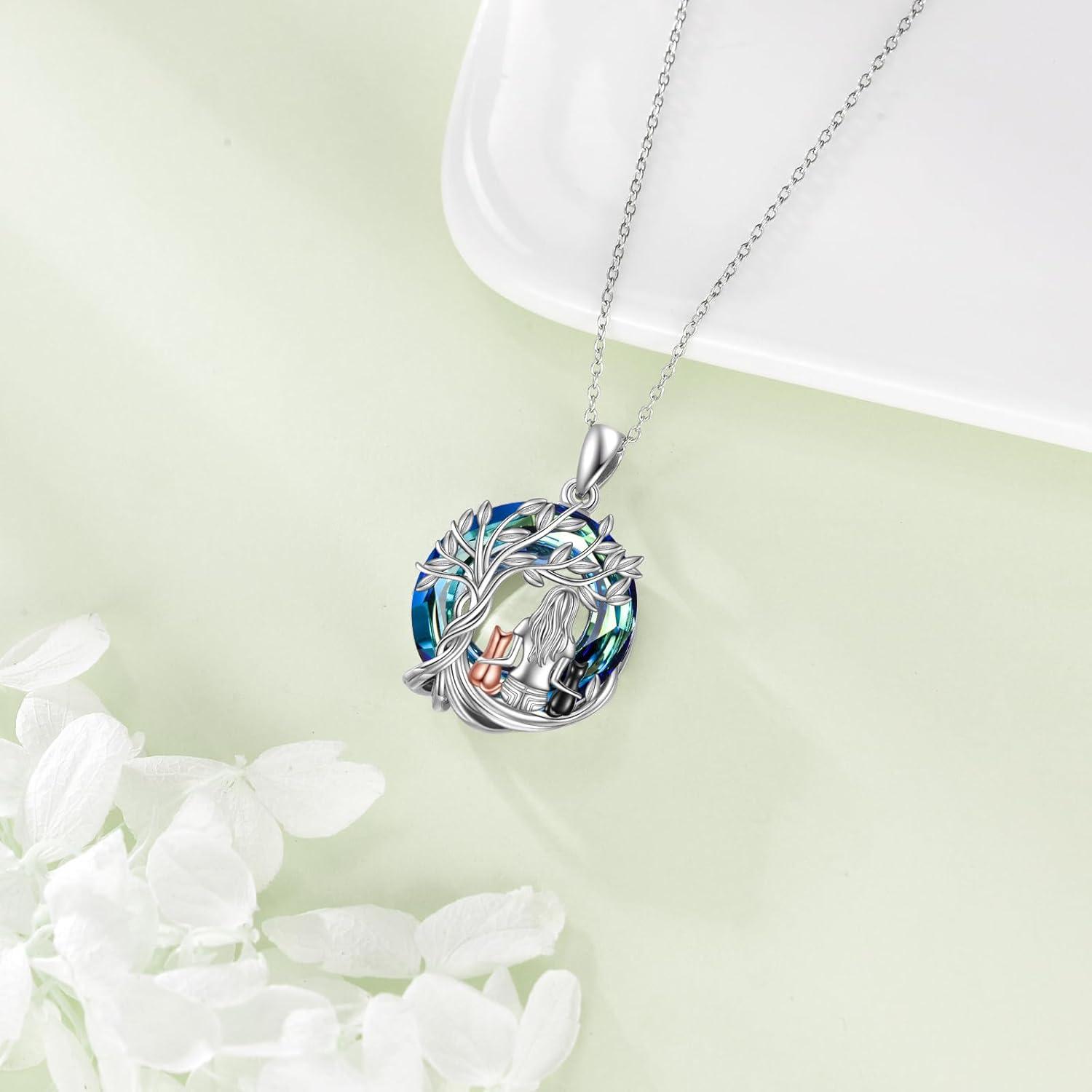 image:imageYFN Cat Necklace Sterling Silver Jewelry for Women Cat Jewelry GiftsBlueCat Crystal Necklace