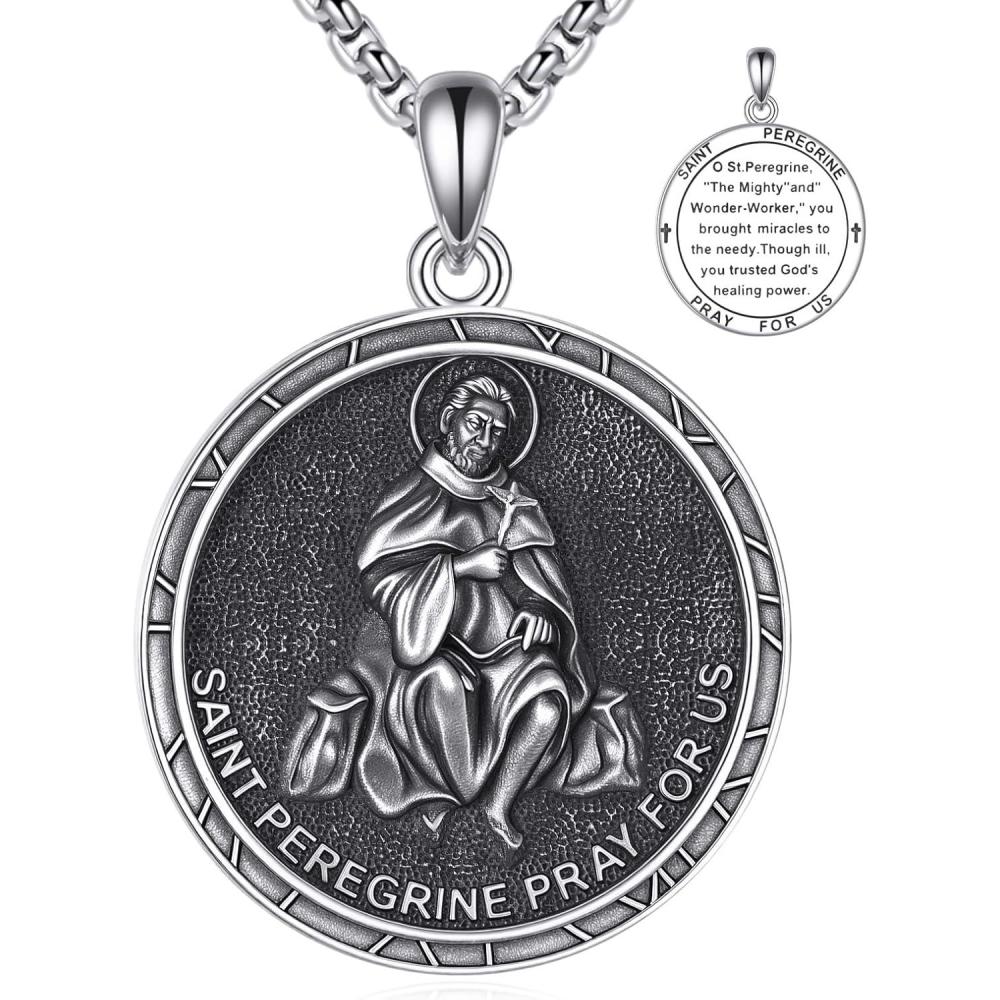 image:imageYFN 925 Sterling Silver Patron Saint Medal Necklace Amulet Pendant with 222 Inches Chain Protection Jewelry Gift for Men and Womenwith Gift BoxF01 St Peregrine