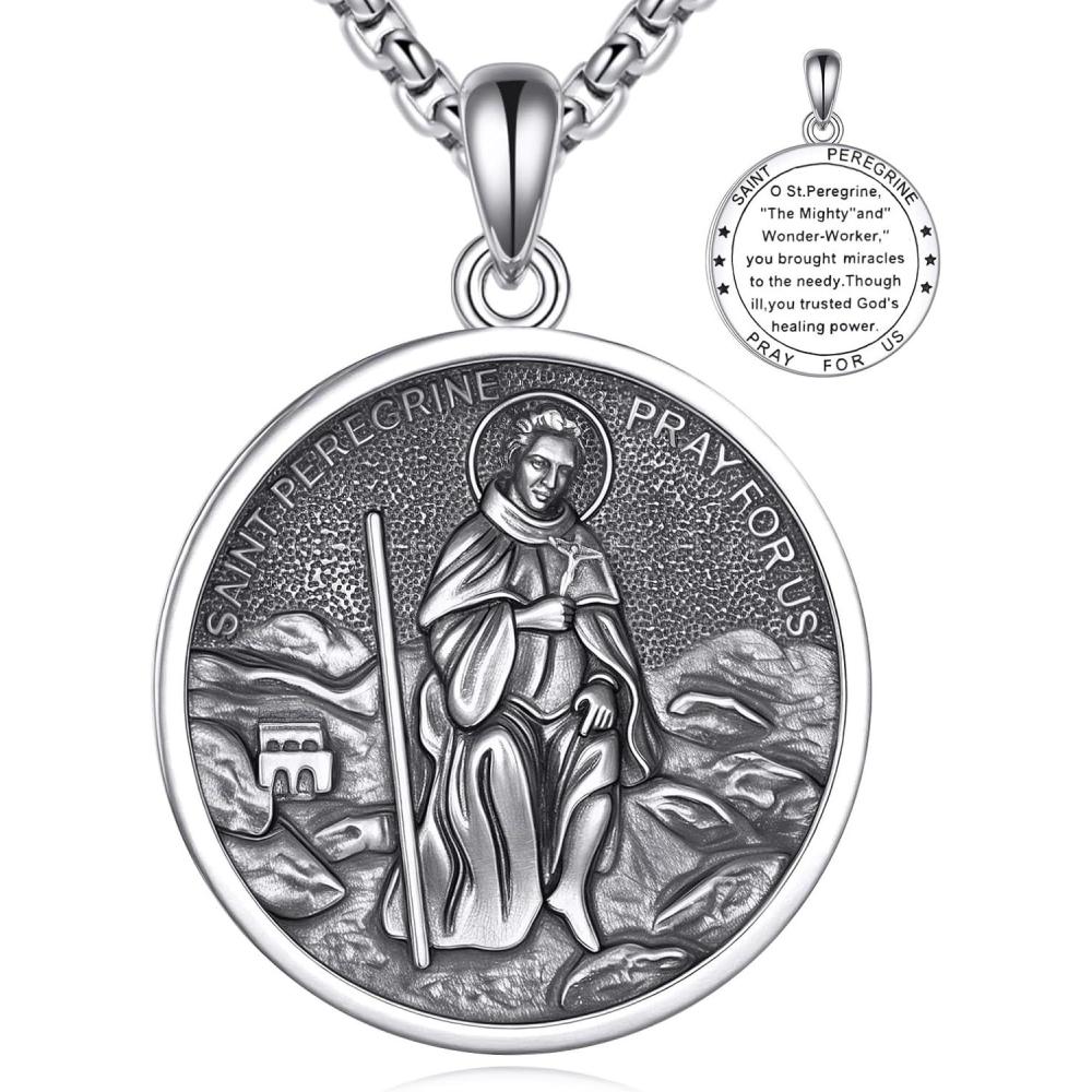 image:imageYFN 925 Sterling Silver Patron Saint Medal Necklace Amulet Pendant with 222 Inches Chain Protection Jewelry Gift for Men and Womenwith Gift BoxF02 St Peregrine