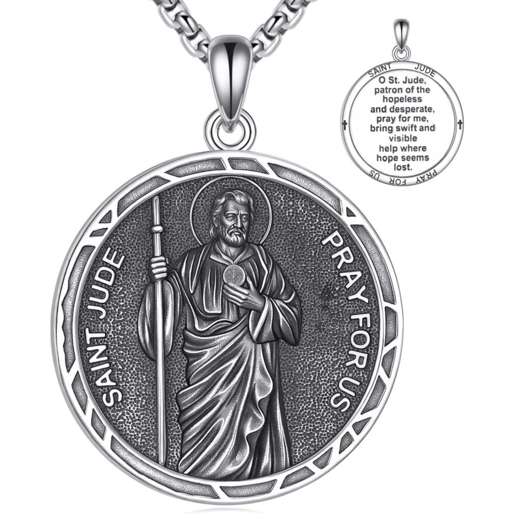 image:imageYFN 925 Sterling Silver Patron Saint Medal Necklace Amulet Pendant with 222 Inches Chain Protection Jewelry Gift for Men and Womenwith Gift BoxF03 St Peregrine