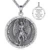 YFN 925 Sterling Silver Patron Saint Medal Necklace Amulet Pendant with 22+2 Inches Chain Protection Jewelry Gift for Men and Women(with Gift Box)(B01 St. Michael)