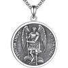 YFN 925 Sterling Silver Patron Saint Medal Necklace Amulet Pendant with 22+2 Inches Chain Protection Jewelry Gift for Men and Women(with Gift Box)(B02 St. Michael)
