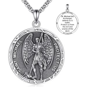 YFN 925 Sterling Silver Patron Saint Medal Necklace Amulet Pendant with 22+2 Inches Chain Protection Jewelry Gift for Men and Women(with Gift Box)(B01 St. Michael)