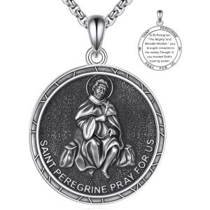 YFN 925 Sterling Silver Patron Saint Medal Necklace Amulet Pendant with 22+2 Inches Chain Protection Jewelry Gift for Men and Women(with Gift Box)(F01 St. Peregrine)