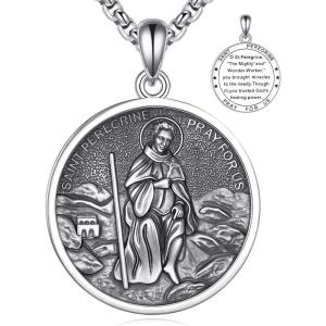 YFN 925 Sterling Silver Patron Saint Medal Necklace Amulet Pendant with 22+2 Inches Chain Protection Jewelry Gift for Men and Women(with Gift Box)(F02 St. Peregrine)
