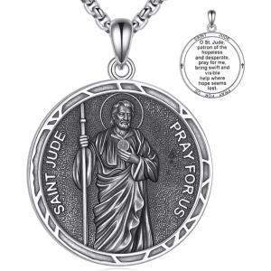 YFN 925 Sterling Silver Patron Saint Medal Necklace Amulet Pendant with 22+2 Inches Chain Protection Jewelry Gift for Men and Women(with Gift Box)(F03 St. Peregrine)