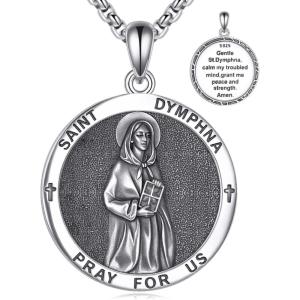 YFN 925 Sterling Silver Patron Saint Medal Necklace Amulet Pendant with 22+2 Inches Chain Protection Jewelry Gift for Men and Women(with Gift Box)(St. Dymphna)
